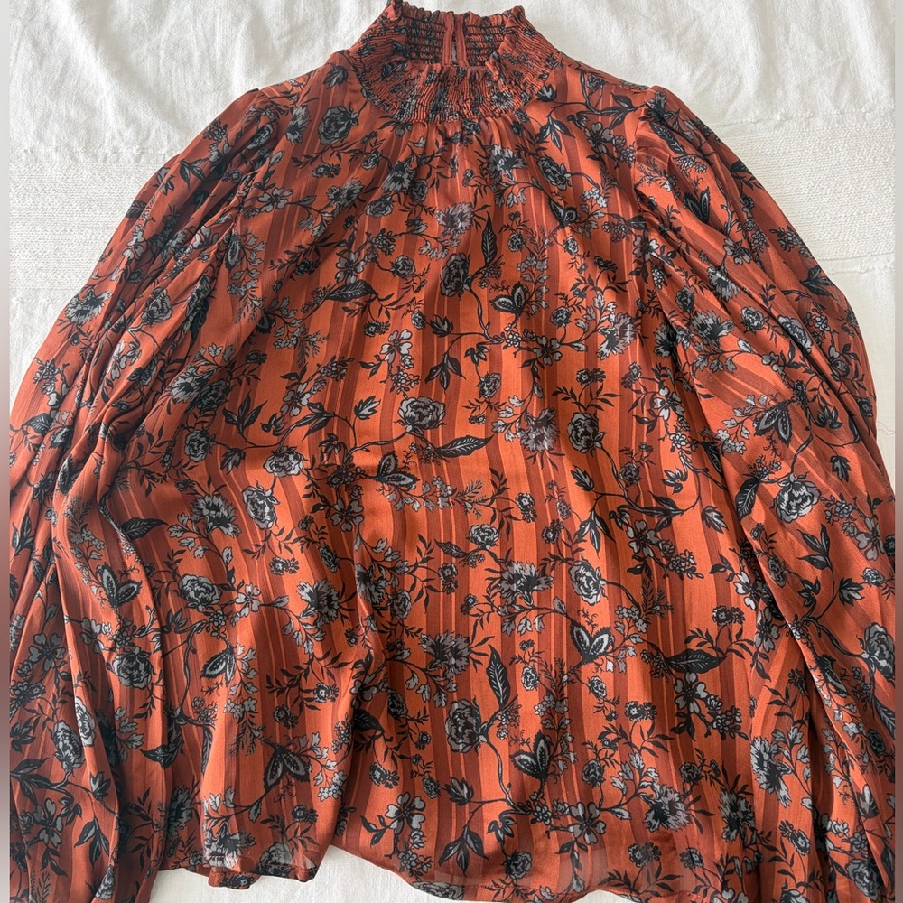Sugarlips Rust Floral Smocked Neck Blouse